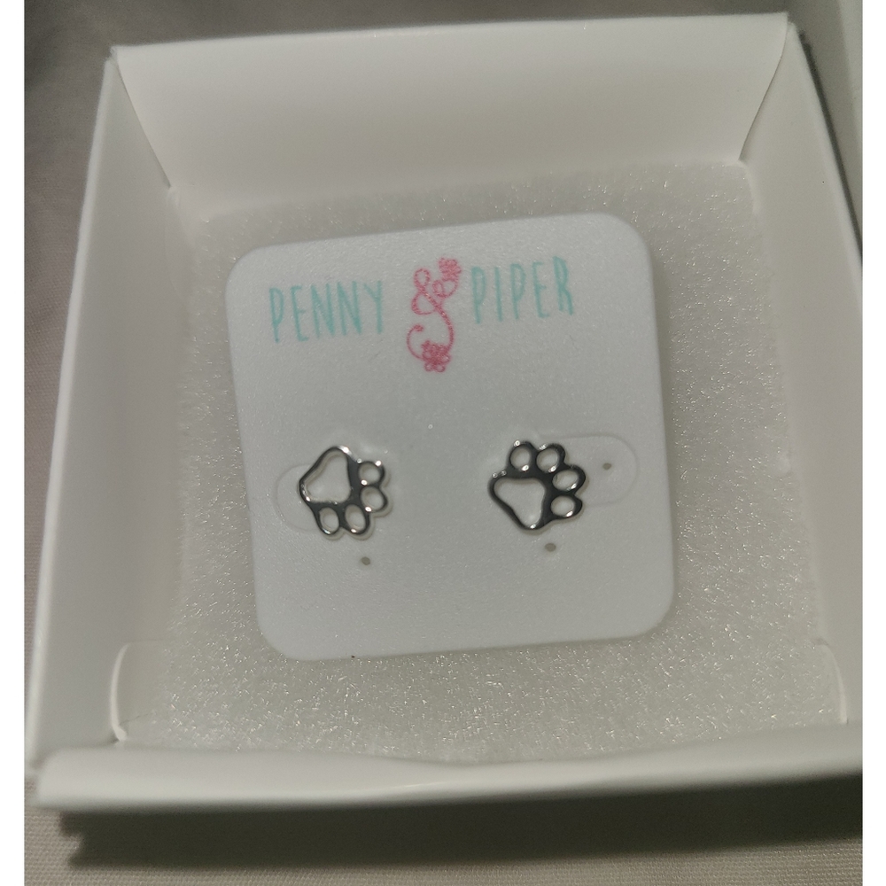 Penny and Piper Sterling Silver Paw Print Stud Earrings